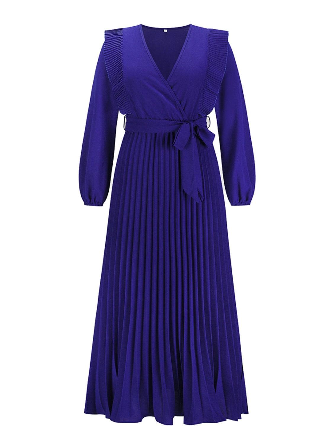Pleated Surplice Tie Waist Maxi Dress Carauana Store