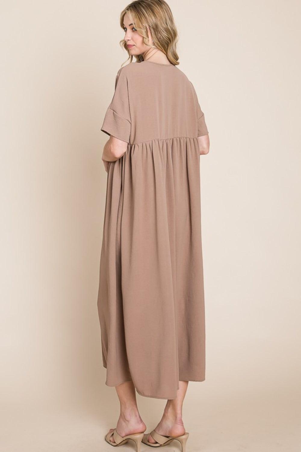 BOMBOM Round Neck Ruched Midi Dress Carauana Store