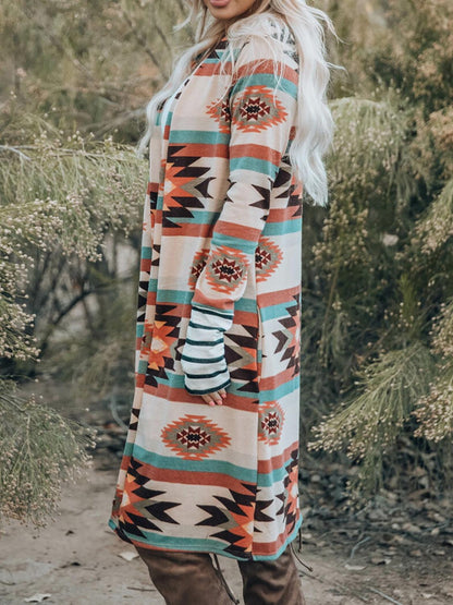 Geometric Open Front Long Sleeve Cardigan Carauana Store