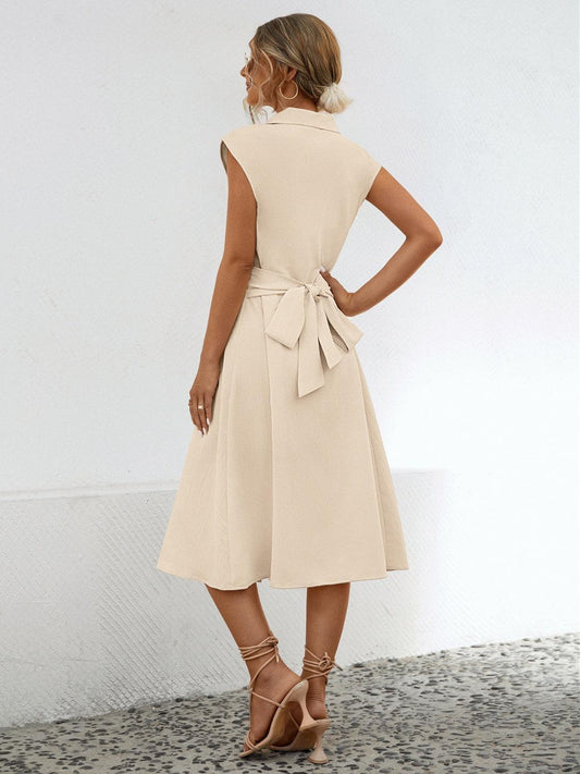 Button Up Cap Sleeve Midi Dress Carauana Store