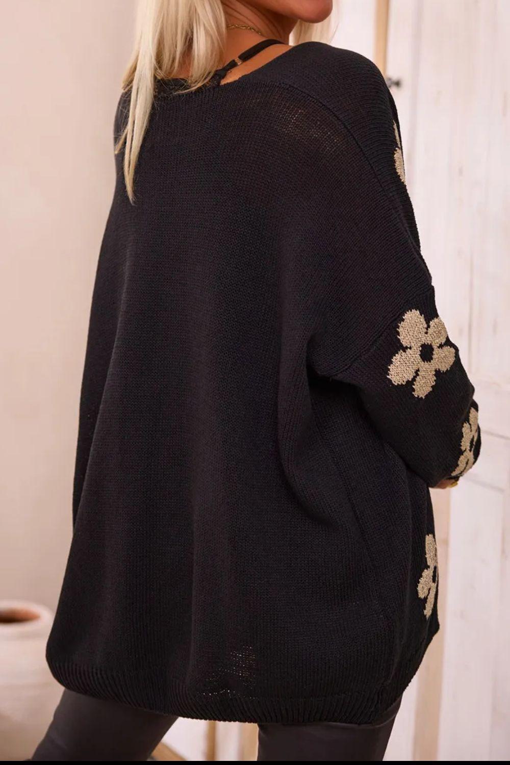 Flower Open Front Long Sleeve Cardigan Carauana Store