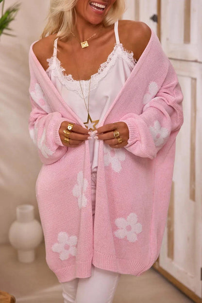 Flower Open Front Long Sleeve Cardigan Carauana Store