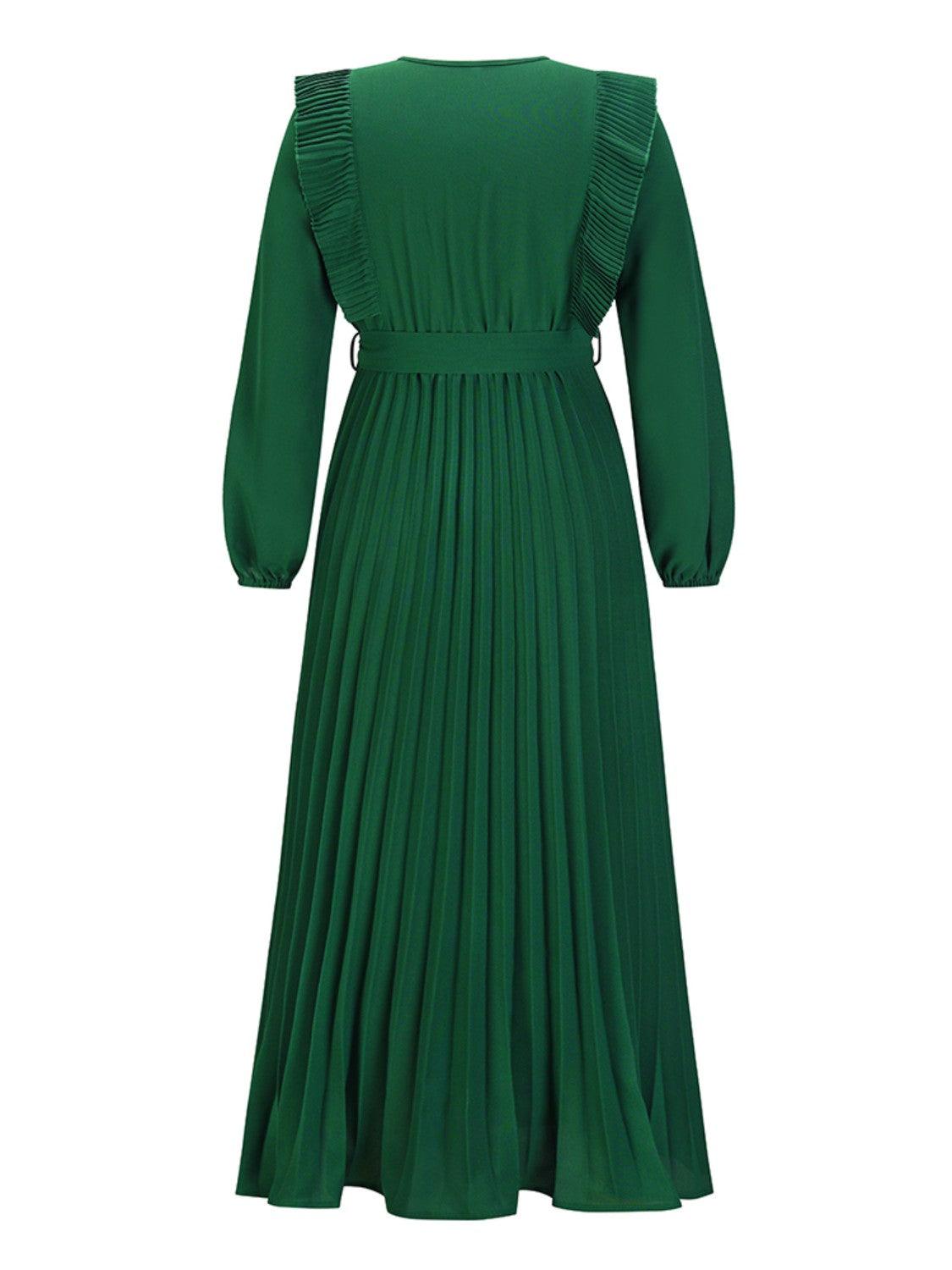 Pleated Surplice Tie Waist Maxi Dress Carauana Store