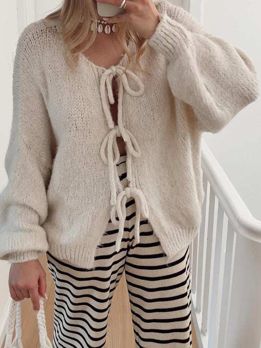 Tied Long Sleeve Dropped Shoulder Cardigan Carauana Store