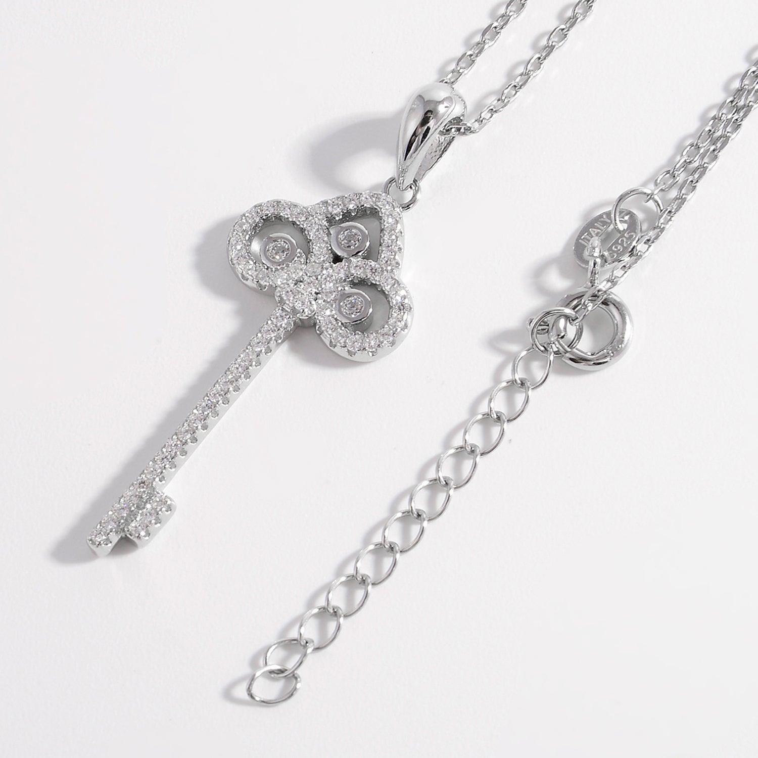 925 Sterling Silver Inlaid Zircon Key Shape Necklace Carauana Store