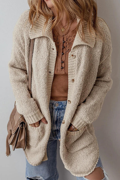 Pocketed Button Up Long Sleeve Cardigan Carauana Store