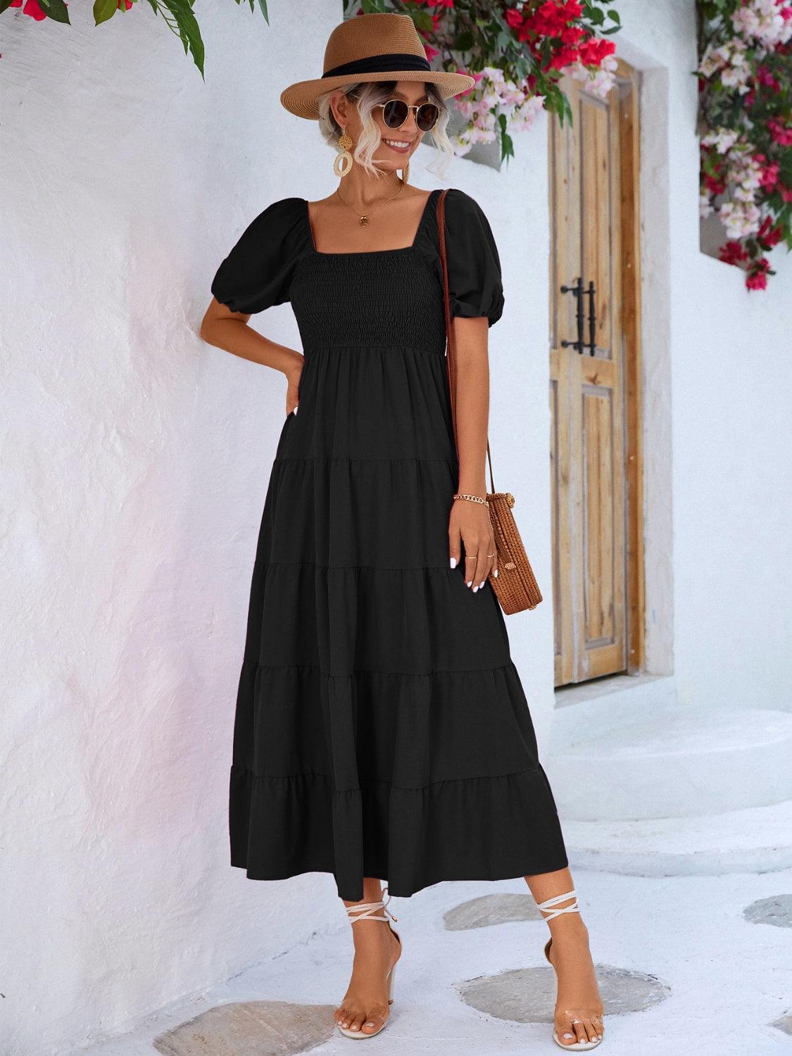 Tiered Smocked Short Sleeve Dress Carauana Store