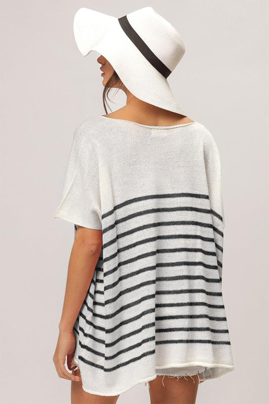 BiBi V Neck Striped Short Sleeve Top Carauana Store
