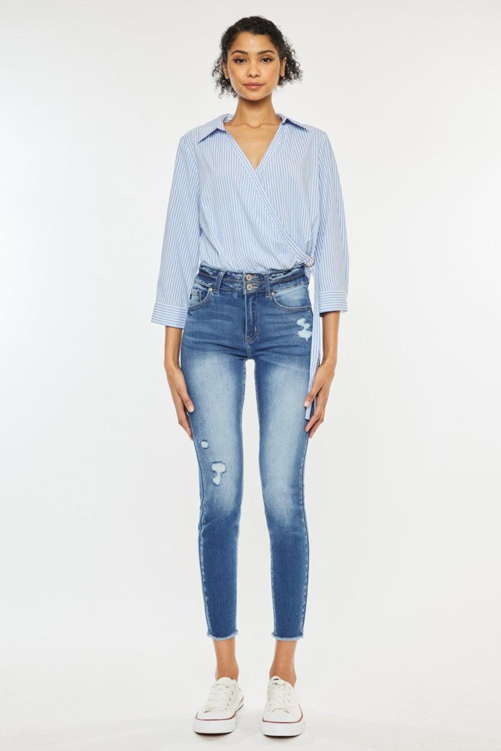 Kancan Distressed Raw Hem High Waist Jeans Carauana Store