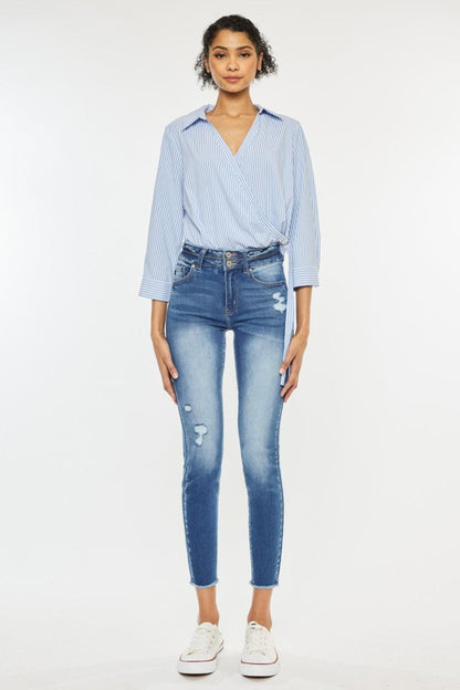 Kancan Distressed Raw Hem High Waist Jeans Carauana Store
