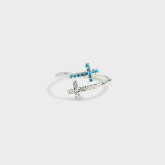 Zircon 925 Sterling Silver Double Cross Bypass Ring Carauana Store