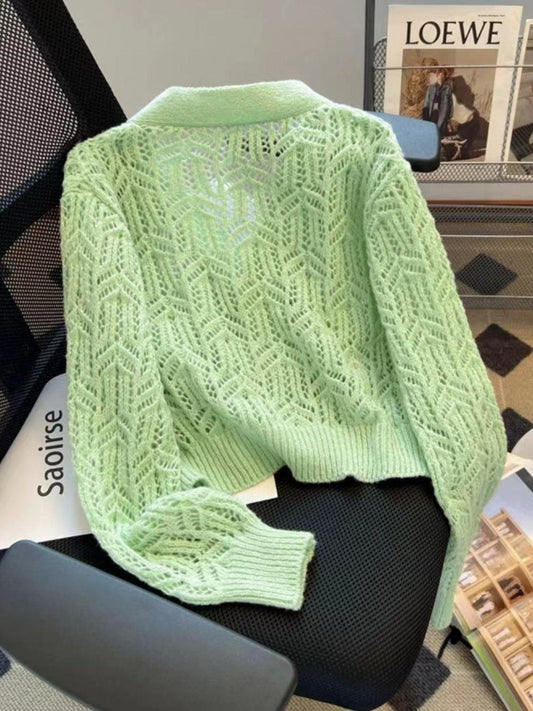 Openwork V-Neck Dropped Shoulder Cardigan Carauana Store