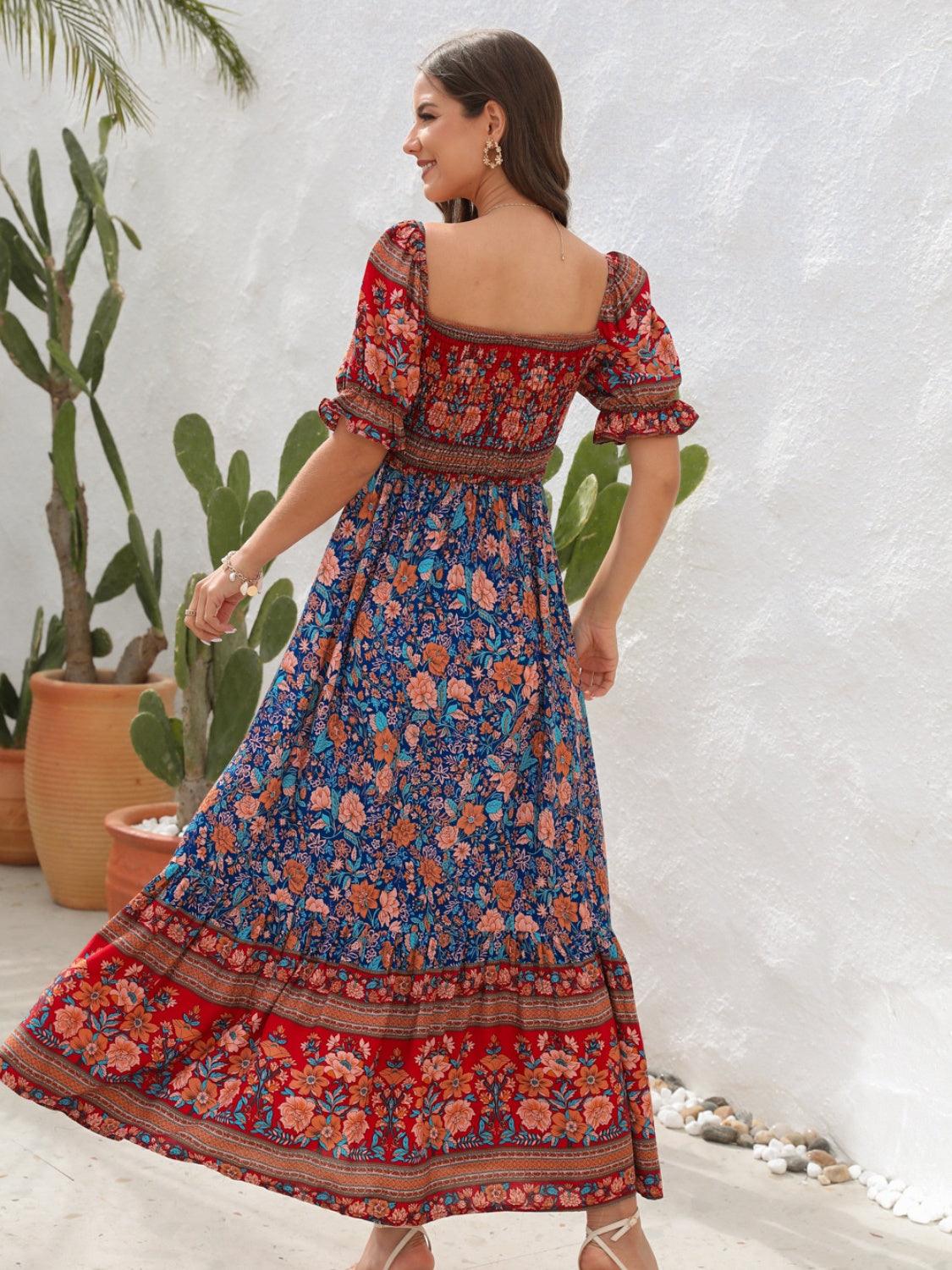 Floral Flounce Sleeve Midi Dress Carauana Store