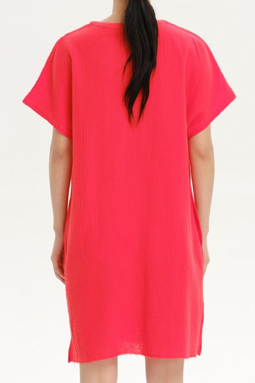 Slit Notched Short Sleeve Mini Dress Carauana Store