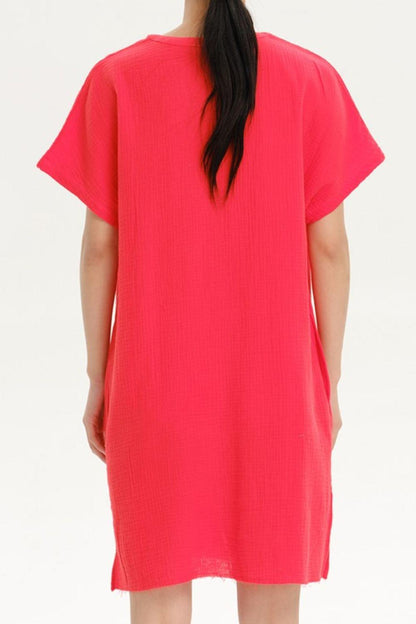 Slit Notched Short Sleeve Mini Dress Carauana Store