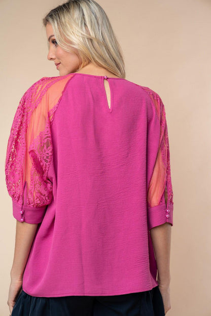 White Birch Round Neck Lace Half Sleeve Blouse Carauana Store