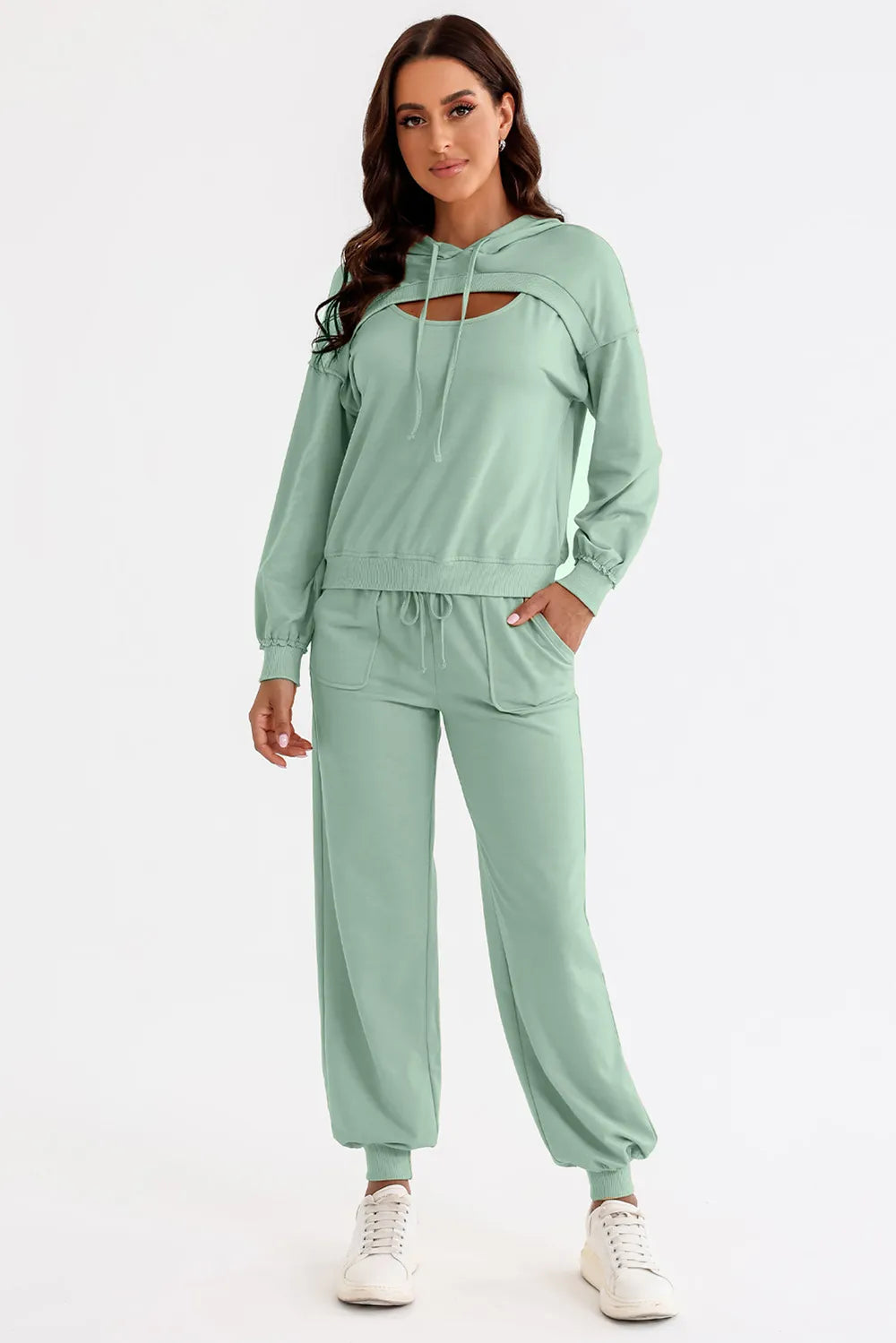 Cutout Drawstring Hoodie and Joggers Active Set Carauana Store