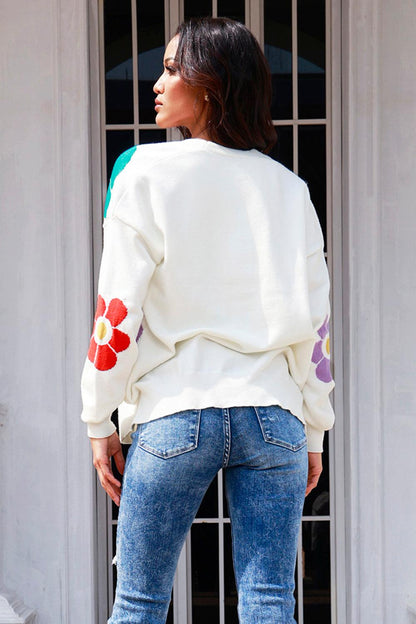 Flower Pattern Open Front Long Sleeve Cardigan Carauana Store