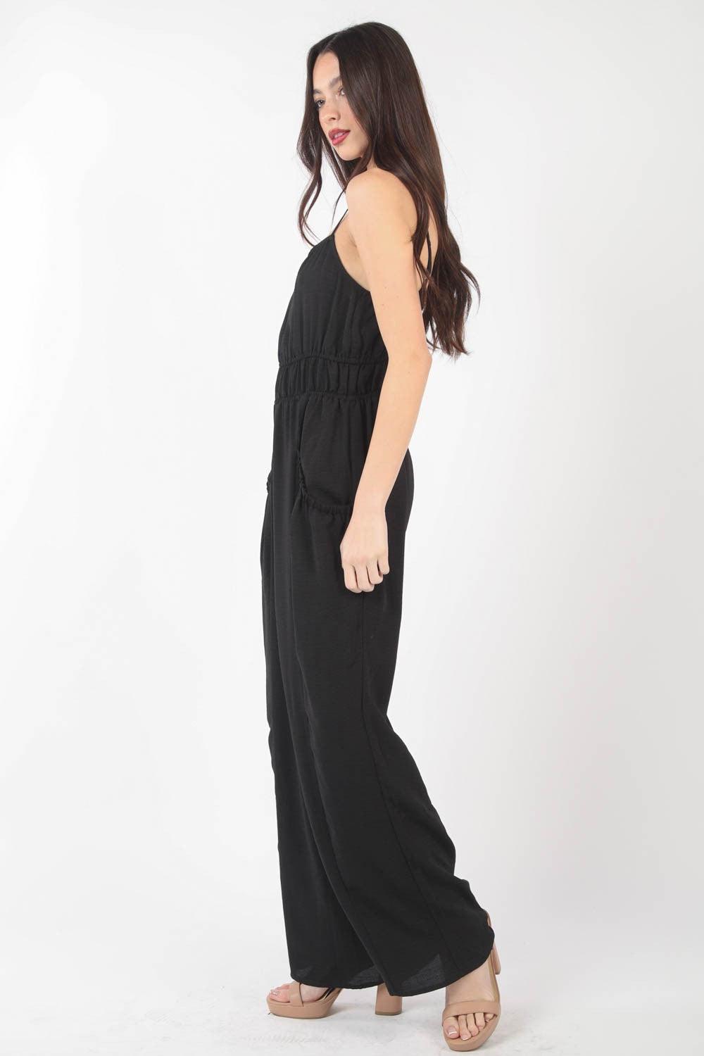 VERY J Pintuck Detail Woven Sleeveless Jumpsuit Carauana Store