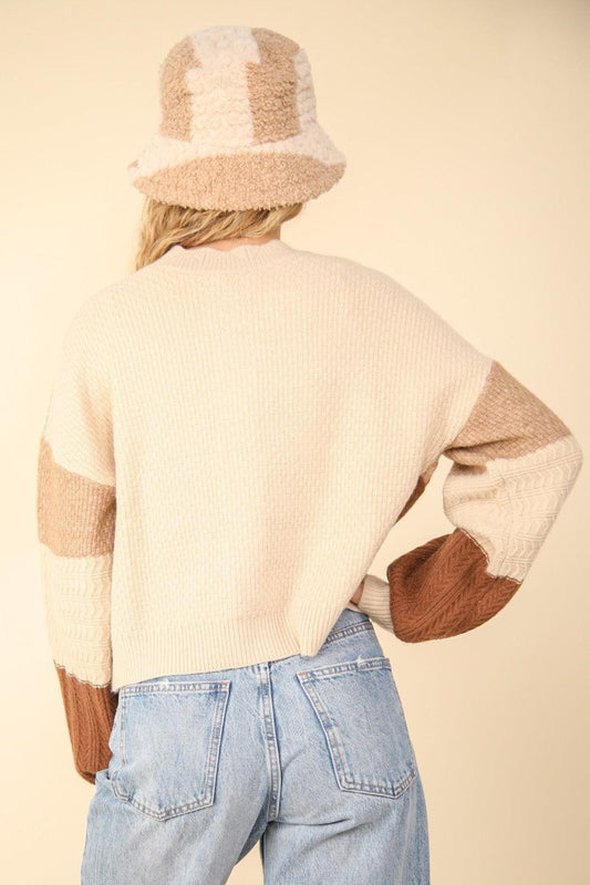 VERY J Color Block Button Down Textured Sweater Cardigan Carauana Store