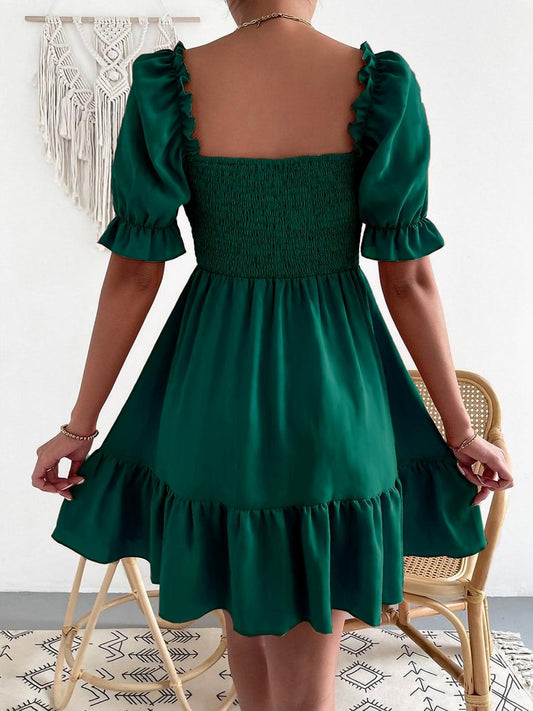 Smocked Square Neck Short Sleeve Dress Carauana Store