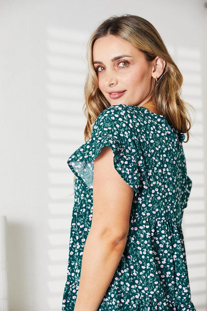 Double Take Short Flounce Sleeve Tiered Dress Carauana Store