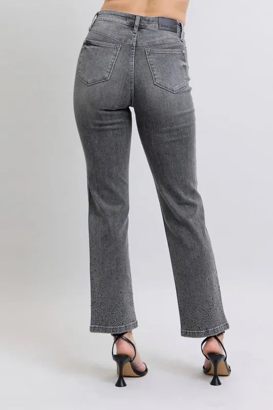 Judy Blue Full Size High Waist Rhinestone Straight Jeans Plus Size Carauana Store