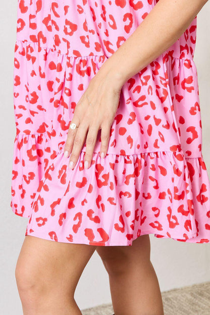Double Take Short Flounce Sleeve Tiered Dress Carauana Store