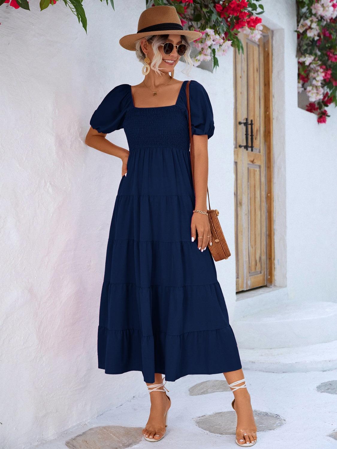 Tiered Smocked Short Sleeve Dress Carauana Store