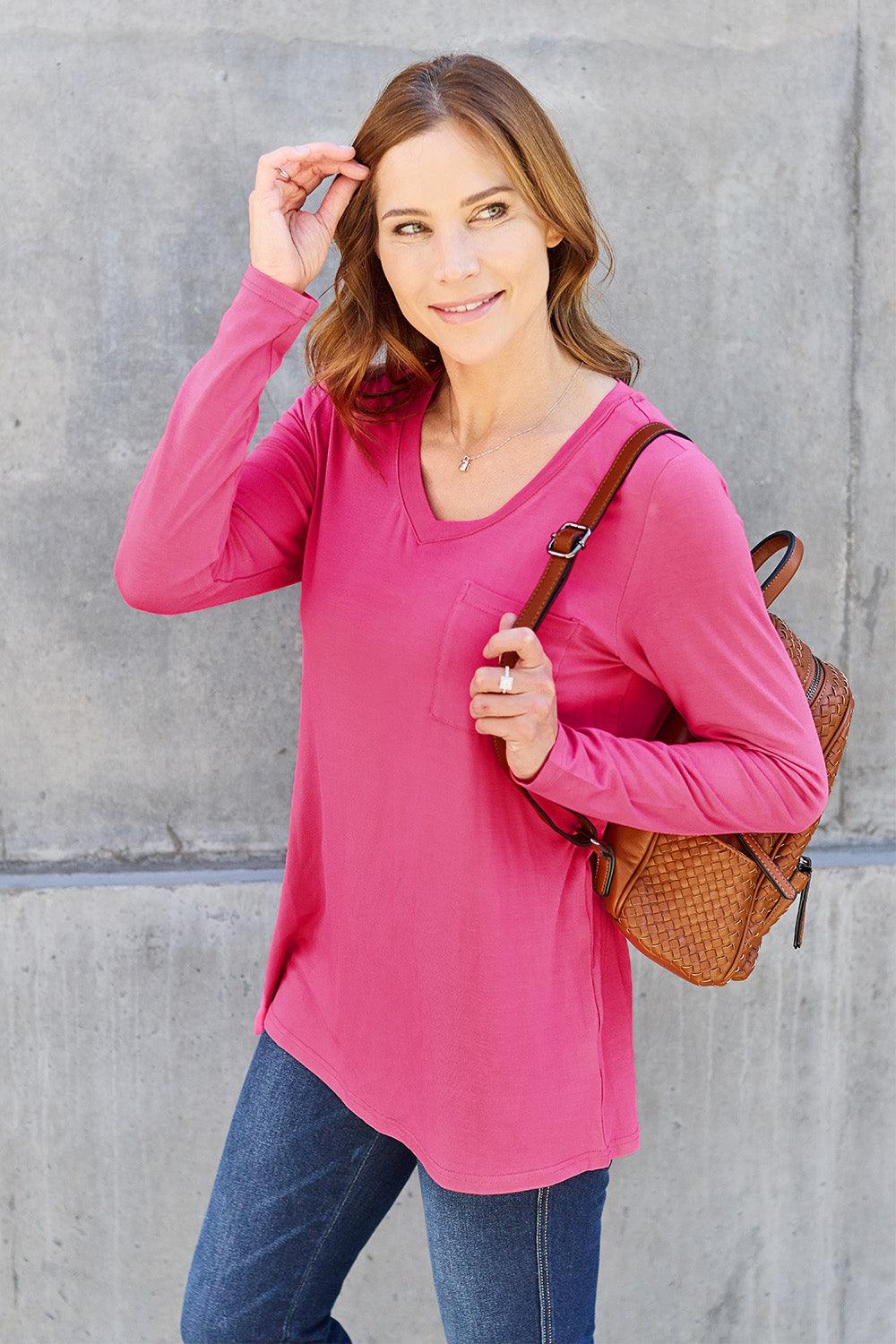Basic Bae Full Size V-Neck Long Sleeve Top Carauana Store