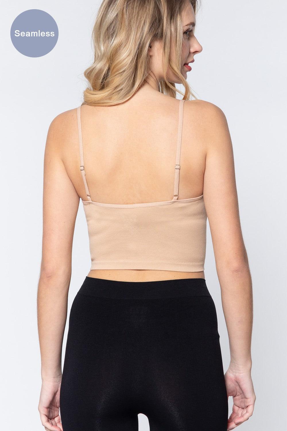 ACTIVE BASIC Round Neck Crop Rib Seamless Cami Carauana Store
