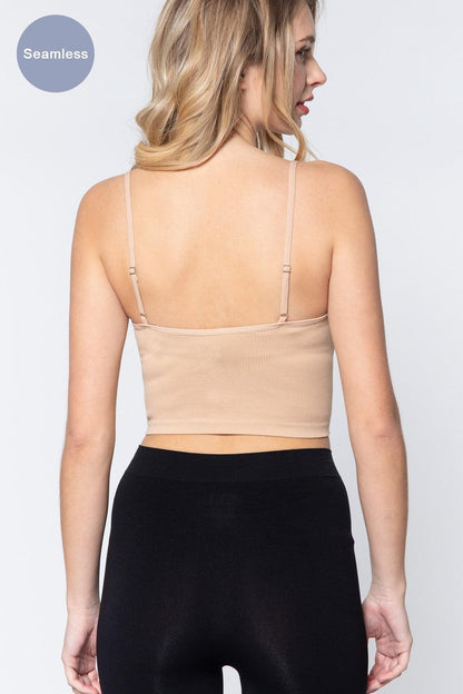 ACTIVE BASIC Round Neck Crop Rib Seamless Cami Carauana Store