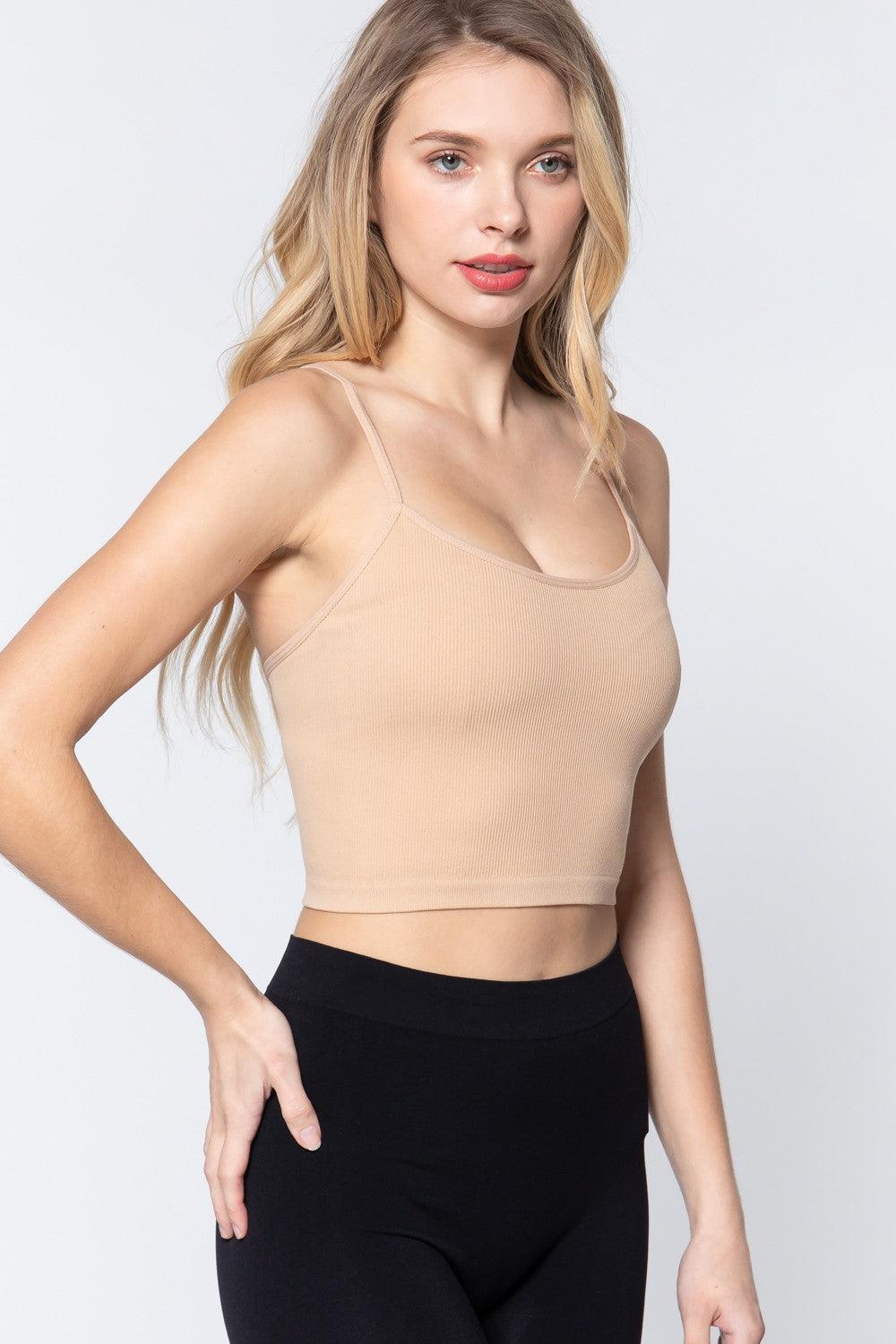 ACTIVE BASIC Round Neck Crop Rib Seamless Cami Carauana Store