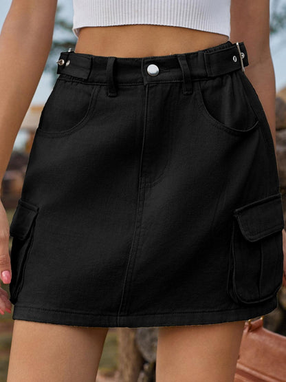 Adjustable Waist Denim Skirt with Pockets Carauana Store