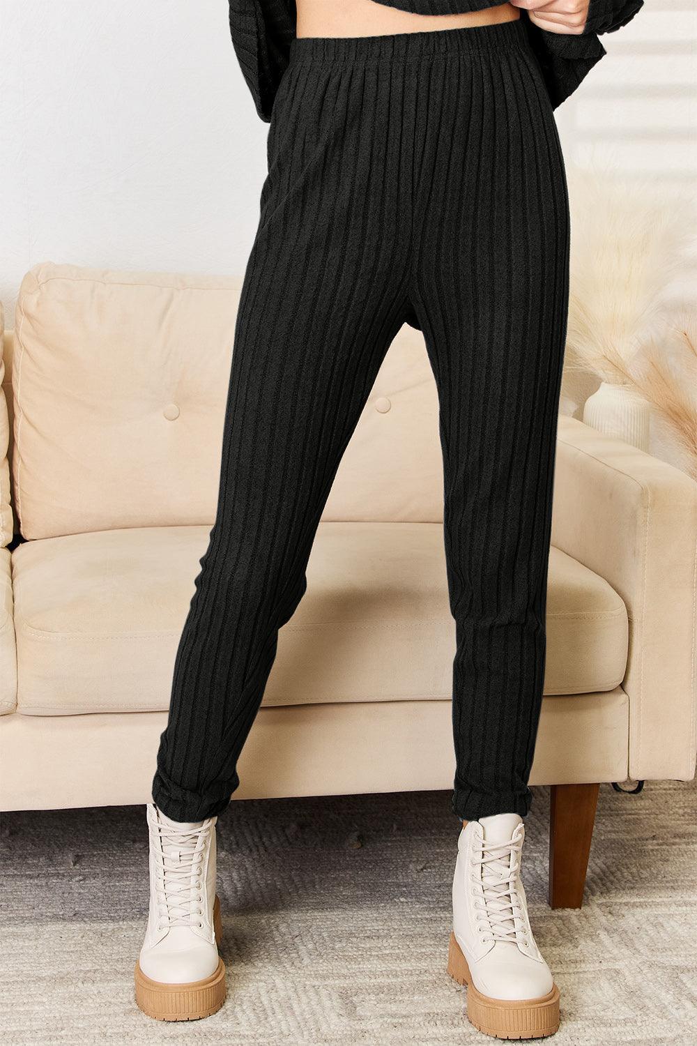 Basic Bae Full Size Notched Long Sleeve Top and Pants Set Carauana Store