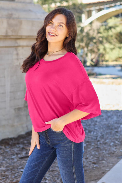 Basic Bae Full Size Round Neck Drop Shoulder T-Shirt Carauana Store