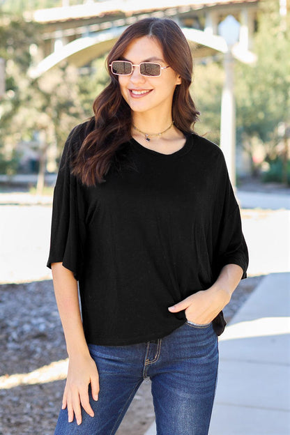 Basic Bae Full Size Round Neck Drop Shoulder T-Shirt Carauana Store