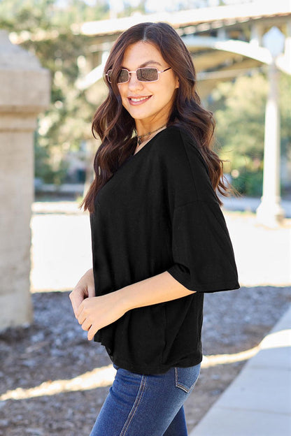 Basic Bae Full Size Round Neck Drop Shoulder T-Shirt Carauana Store