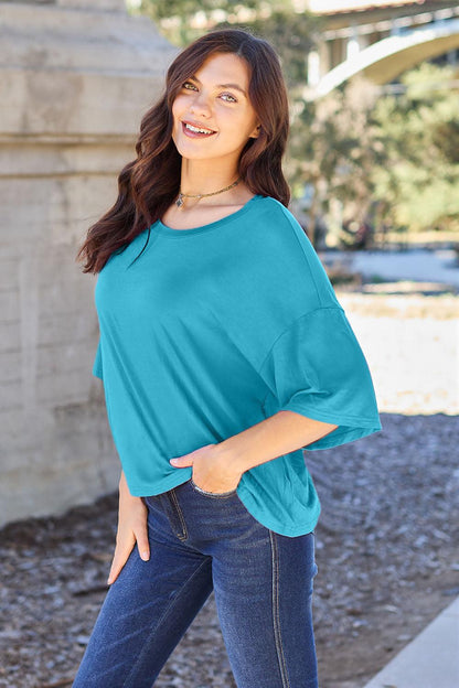 Basic Bae Full Size Round Neck Drop Shoulder T-Shirt Carauana Store
