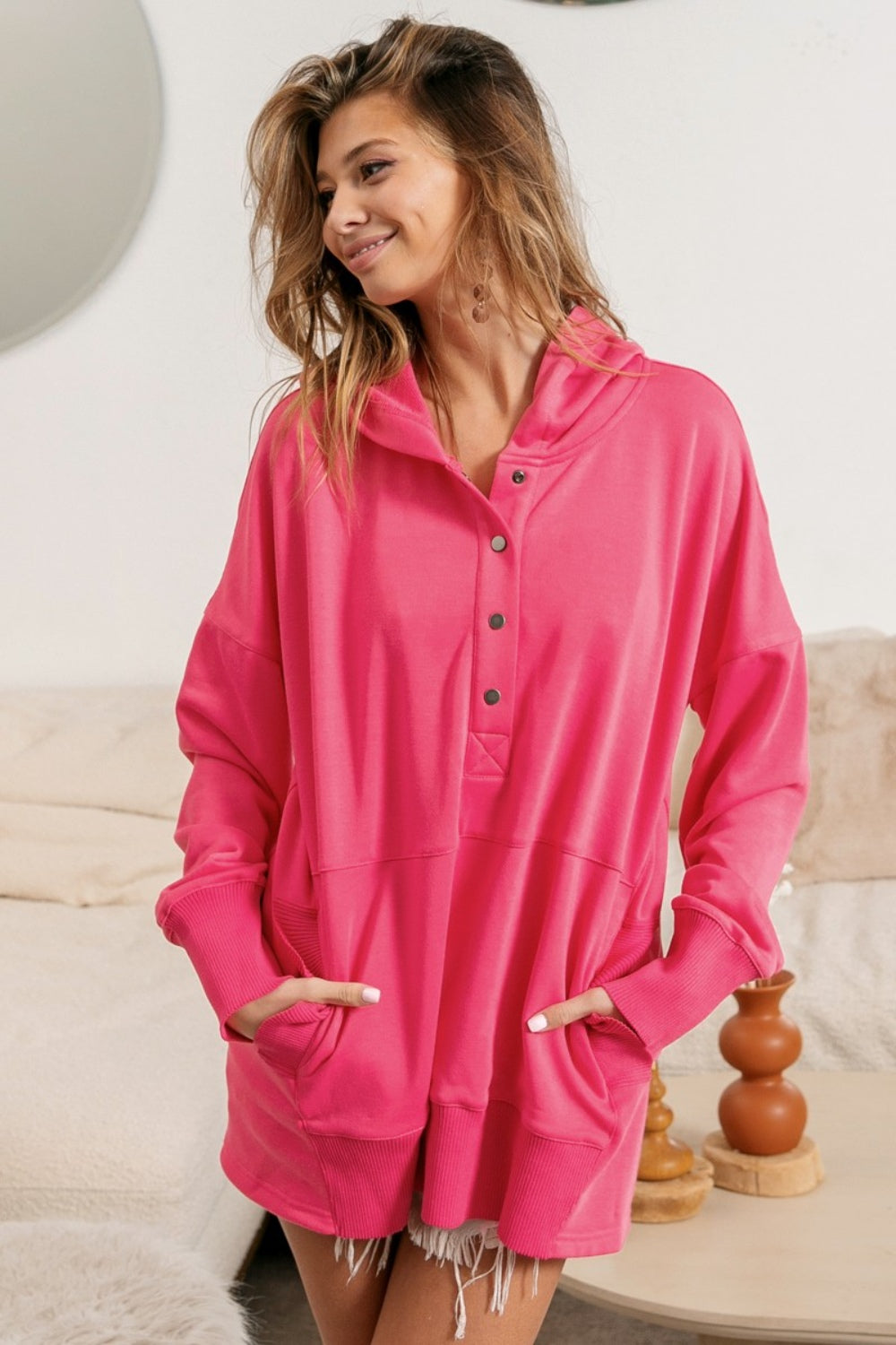 BiBi Half Snap Thumbhole Long Sleeve Hoodie Carauana Store