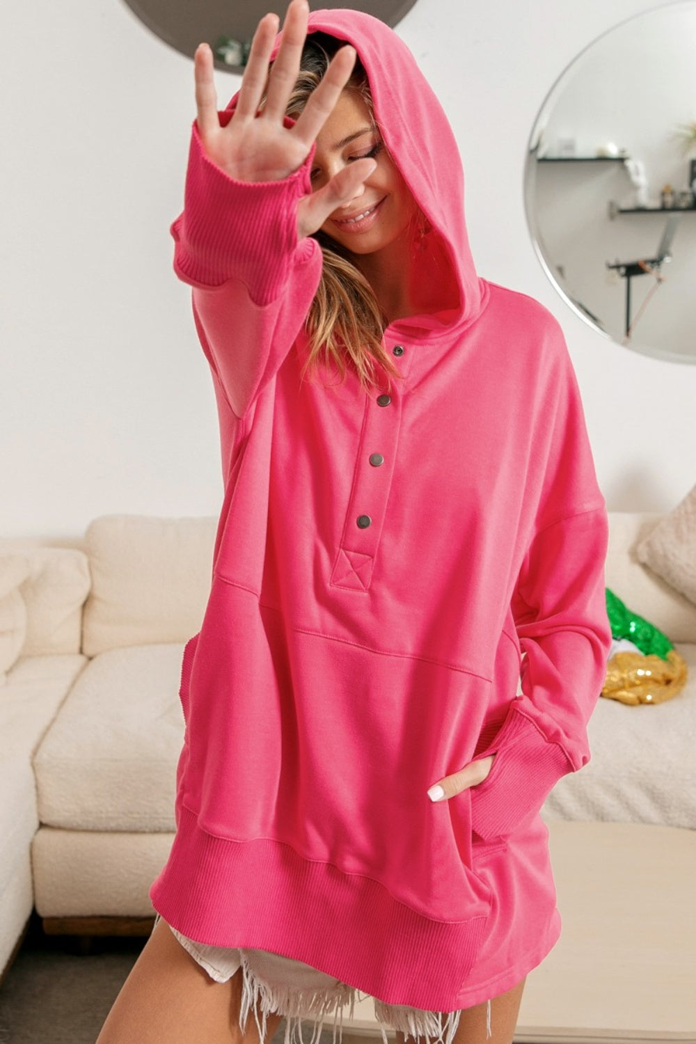 BiBi Half Snap Thumbhole Long Sleeve Hoodie Carauana Store