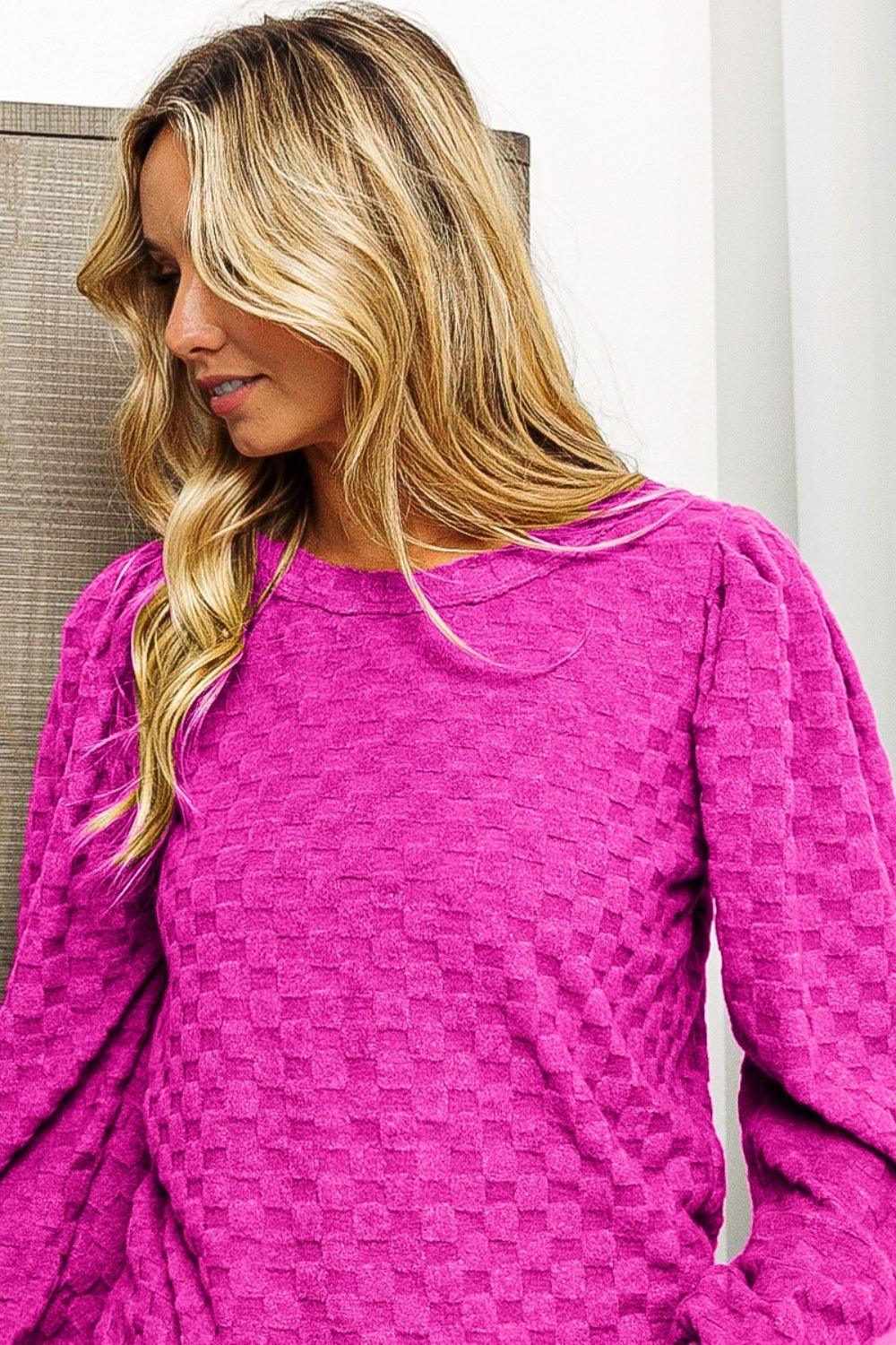 BiBi Round Neck Brushed Checker Top Carauana Store