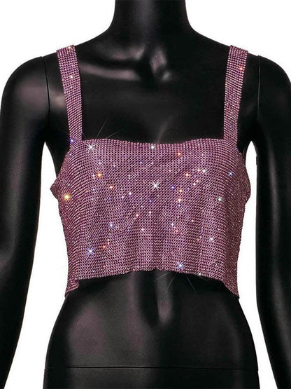 Bling Rhinestone Party Crop Top Backless Straps Full Diamonds Carauana Store