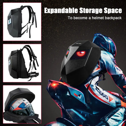 🏍️ CRELANDER Knight LED Motorcycle Laptop Backpack – Waterproof Hard Shell 🎒 CaRaUaNa Fashion