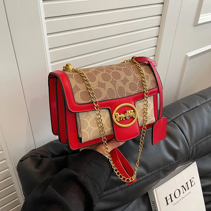 CaRaUaNa iconic Retro Shoulder Bag red and beigege