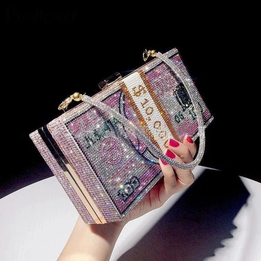 Carauana Dollar Diamond Crystal Wedding Clutch Bag | Designer Evening Purse | Luxury Chain Shoulder Bag Carauana Store