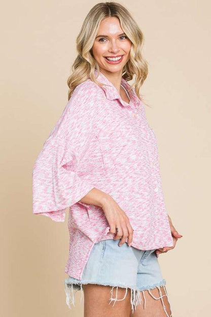 Culture Code Button Up Drop Shoulder Slit Shirt Carauana Store