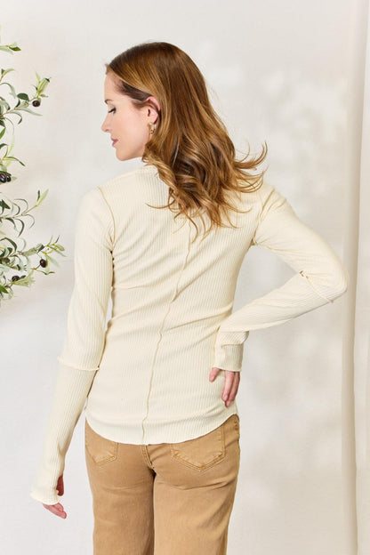 Culture Code Full Size Ribbed Round Neck Long Sleeve Top Carauana Store