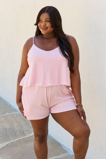 Culture Code Let It Happen Full Size Double Flare Striped Romper in Pink Carauana Store