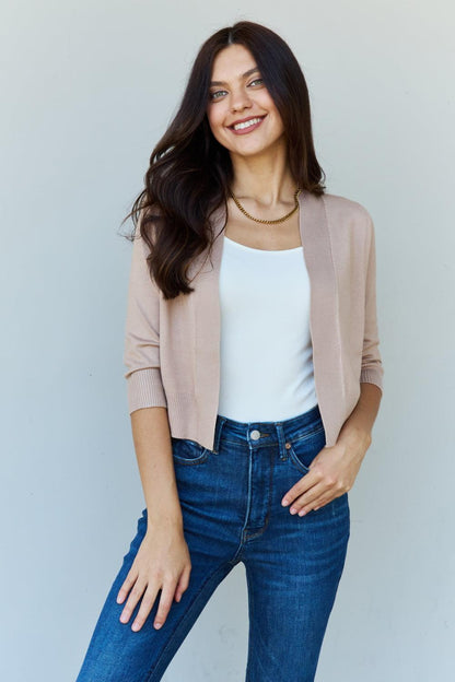 Doublju My Favorite Full Size 3/4 Sleeve Cropped Cardigan in Khaki Carauana Store